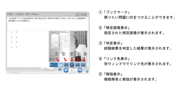 初めてのＴＯＥＩＣ　模擬試験、チェックテスト操作方法